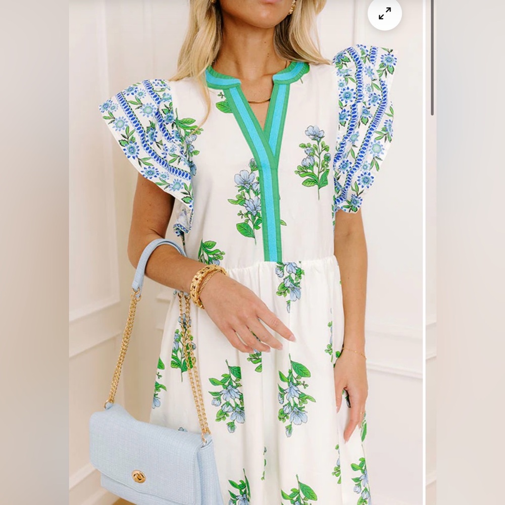 Impressions Floral Print White Blue Maxi Dress Womens Dresses Medium M Boutique